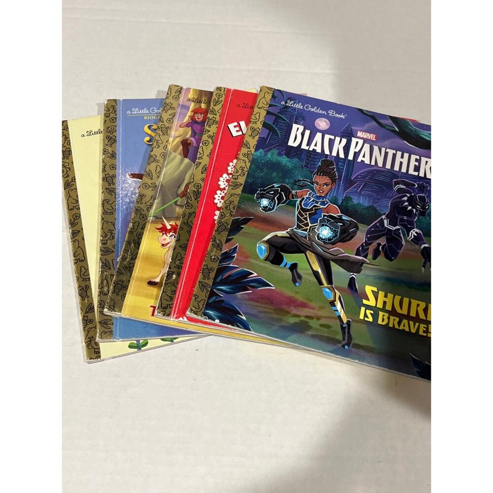 Lot of 5 Little Golden Books – Elmo Loves You, Black Panther, Trolls, Simone